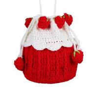 JECOMPRIS Bolso Bandolera de Crochet para Mujer Cordón, Diseño de Fresas Rojo, Bolso Tipo Cubo Mediano, Monedero de Punto Ligero y Versátil para Uso Diario y Viajes