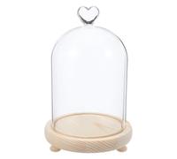 JECOMPRIS Campana de Cristal con Base de Madera y Luz Cálida Led, Cúpula Decorativa en Forma de Corazón 12x16 Cm para Exhibición y Protección contra Polvo en Hogar y Oficina