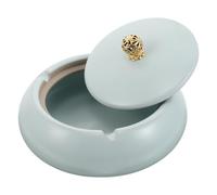 JECOMPRIS Cenicero de Cerámica Pequeño con Tapa Resistente al Viento para Exterior e Interior Color Azul Claro Cenicero para Cigarrillos y Decoración para Patio y Terraza