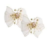 JECOMPRIS Clips para Zapatos Lazo y Perlas Sintéticas Desmontables, Decoración de Malla Ligera para Bodas y Fiestas, Set de 2 para Mujer y Niña