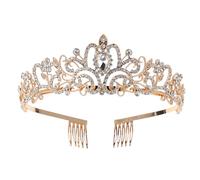 JECOMPRIS Corona Dorada para Mujer con Gemas de Imitación y Peines, Tocado Clásico para Boda y Fiesta de Graduación con Superficie Lisa y Brillante