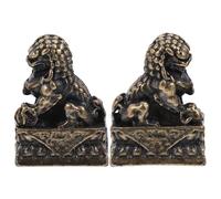 JECOMPRIS Estatuas de León Guardián Chino de Cobre 2 Piezas Color Champán, Esculturas Decorativas para Jardín, Oficina y Feng Shui, Figuras Guardianas para Decoración del Hogar y Macetas