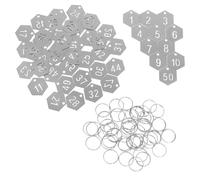 JECOMPRIS Etiquetas para Llaves Numeradas 1-50 de Acero Inoxidable, Colgantes Hexagonales Resistentes con Llavero, Identificadores Clave Metálicos para Organización y Etiquetado Eficaz