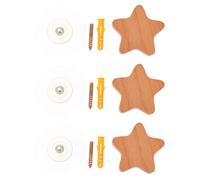JECOMPRIS Ganchos Adhesivos de Pared de Madera sin Perforaciones, 3 Piezas en Forma de Estrella, Perchas Resistentes para Abrigos y Llaves, Almacenamiento para Hogar y Organización Práctica
