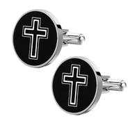 JECOMPRIS Gemelos de Acero con Diseño de Cruz Negra para Hombre, 1 Par Decorativos para Camisas, Accesorios Masculinos Elegantes y Versátiles para Trajes y Eventos