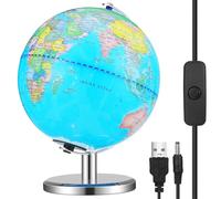 JECOMPRIS Globo Terráqueo Educativo Iluminado con Luz Led, Soporte Plateado Electrochapado, Diámetro 20 Cm, Globo de Enseñanza Geográfica, Juguete de Aprendizaje para Aula y Hogar