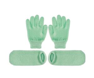 JECOMPRIS Guantes Hidratantes de Gel Natural para Manos y Pies, Funda Exfoliante y Blanqueadora, Paquete 2 Pares (1 Verde para Manos 1 Verde para Pies) para Cuidado Spa y Piel Suave