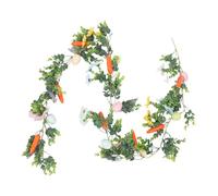 JECOMPRIS Guirnalda de Pascua Artificial de 175 Cm con Huevos, Flores y Zanahorias, Vid de Hojas Verdes para Decoración de Primavera en Hogar, Ventanas, Paredes y Fiestas