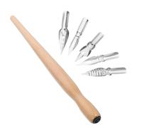 JECOMPRIS Juego de 6 Piezas de Plumas de Inmersión Vintage con 5 Puntas de Acero y Mango de Madera, Bolígrafo Caligráfico para Dibujo y Lettering, Herramientas de Escritura Precisas