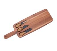 JECOMPRIS Juego de Cuchillos para Quesos con Tabla de Madera de Charcutería 3 Piezas Incluye Cuchillo y Tenedor Bandeja para Servir Quesos Carnes y Frutas Adecuado para Fiestas y