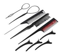 JECOMPRIS Juego de Peines Cabello Negro 9 Piezas, Peine Multifuncional Púa de Metal, Accesorios de Peluquería para Peinar, Cardar y Cortar, Set Profesional para Uso Personal y Salón