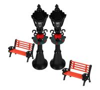 JECOMPRIS Mini Farolas de Césped en Miniatura 4 Piezas Bancos de Parque 2 Unidades de PE Resistentes para Decoración de Jardín, Patio y Casas de Muñecas, Accesorios de Jardín en Miniatura