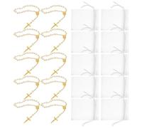 JECOMPRIS Mini Pulsera de Rosario para Bautizo con Cuentas de Perlas y Cruz Dorada Sintética 7X9 CM Pack 12 Unidades Accesorio Religioso Católico para Comunión y Regalos de