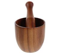 JECOMPRIS Mortero y Machacador Manual de Madera de Acacia para Ajo y Especias Molinillo de Mano Compacto Utensilios Cocina Madera Herramienta para Triturar Condimentos Juego 1 Set