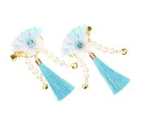 JECOMPRIS Pinzas Cabello Japonesas Flores y Borlas, Horquillas Pequeñas para Niñas y Mujeres, Accesorio Azul Abanico Tradicional para Fiesta, Boda y Uso Diario