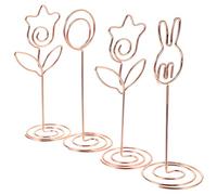 JECOMPRIS Pinzas Metálicas para Fotos y Tarjetas de Mesa 4 Piezas, Soporte Decorativo Diseño Círculo, Conejo y Flor Dorada, Clips Compactos para Bodas, Menús y Oficina
