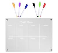 JECOMPRIS Pizarra Acrílica Magnética Transparente Pequeña 7 Piezas con Bolígrafos Borrables para Nevera, Calendario Semanal y Tablero de Mensajes Magnético para Planificación en Oficina