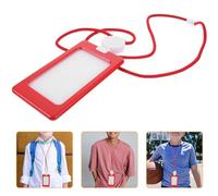 JECOMPRIS Porta Credencial con Funda para Tarjeta de Identificación Vertical, Lanyard Colgante Color Claro y Rojo con Clip Retráctil, Protector para Credenciales Escolares y Laborales, Uso