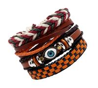 JECOMPRIS Pulsera Masculina Estilo Bohemio 4 Piezas Tejido Pu Conjunto de Pulseras para Hombre Accesorio de Mano Casual Fiesta Playa Verano