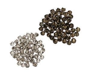 JECOMPRIS Remaches Redondos de Cuatro Mordazas Metalizados 200 Piezas Plata y Cobre para Decoración y Manualidades en Bolsos, Ropa y Zapatos Artesanales