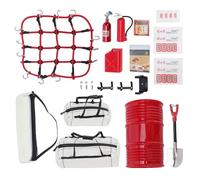 Jectse Accesorios de Coche RC de Simulación, Juego de Decoración de Orugas RC con Bolsa, Red para Equipaje, Tanque de, Tambor de Aceite, Gato, Extintor de Incendios, Pala para Modelo de Vehículo