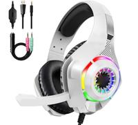 Jectse Auriculares para Juegos con Micrófono y Luces LED RGB (White)