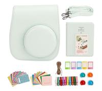 Jectse Funda Protectora para Cámara Mini 12, Funda de Piel Sintética con Filtros de álbum, Pegatinas Coloridas para Marcos Colgantes, Bolsa de Almacenamiento de Viaje con Correa (Verde