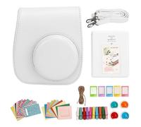 Jectse Funda Protectora para Cámara Mini 12, Funda de Piel Sintética con Filtros de álbum, Pegatinas Coloridas para Marcos Colgantes, Bolsa de Almacenamiento de Viaje con Correa (White)