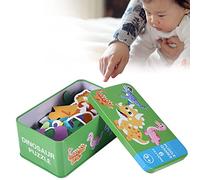 Jectse Juego de Aprendizaje Temprano de Juguete de Rompecabezas de Madera con Caja de Hierro, Lindo Diseño de Dibujos Animados, Ideal para Niños Mayores de 3 Años, Tema de Vida Silvestre (Familia de