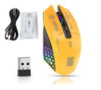 Jectse Rateo de Juegos RGB, Luces de Color Múltiple, Diseño Ergonómico, Posición Precisa con 800 a 12000 Velocidades de Mudanza, 3 Modos Conexión, Tasa de Rendimiento de 1000 Hz (Yellow)