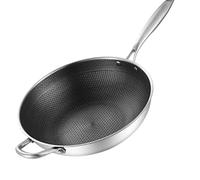 Jectse Sartén Wok de Acero Inoxidable, Wok Antiadherente de 3 Capas con Textura de Panal, de Doble Cara para Cocina, Sartén para Cocinar Saludable (34 cm/13,4 pulgadas (sin tapa y con orejas))