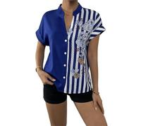 JECTZ Camisa de Mujer Verano de Manga Corta Floral Elegante Boho Camiseta Blusa con Cuello en V a Rayas Camisetas Largas Negro Azul Verde Naranja Rosa Azul Verde Verde Talla S M L XL XXL, turquesa,