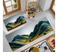 JEDTAKCT 2 Piezas Antideslizante Cocina Absorbente Lavable Montañas De Flores 3D Alfombra De Pie De Cocina Rayas Abstractas para Comedor Dormitorio Portal Salón 44X75+44X120Cm, Turquesa