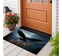 JEDTAKCT 45X75Cm Alfombra Interior Antideslizante Y Absorbente Cielo Nocturno Cuervos Pueblo, Alfombra Lavable De Microfibra Pelo Corto Animal Gótico para Entrada Cocina Baño Y Mascotas, Negro