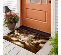 JEDTAKCT 45X75Cm Alfombra Interior Antideslizante Y Absorbente Ilusión Óptica 3D, Alfombra Lavable De Microfibra Bola De Luz Laberinto De Madera para Entrada Cocina Baño Y Mascotas, Marrón