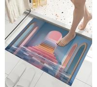 JEDTAKCT 45X75Cm Alfombra Interior Antideslizante Y Absorbente Ilusión Óptica 3D, Alfombra Lavable De Microfibra Arquitectura De Escalera Romántica para Entrada Cocina Baño Y Mascotas, Azul Rosa