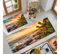 JEDTAKCT Alfombra Cocina Lavable Antideslizantepaisaje Costero Rocoso | Juego De 2 Alfombrillas Absorbentes Puesta De Sol Natural, Alfombras Pasillo para Lavadero, 43X75+43X150, Naranja