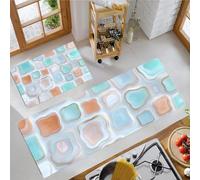 JEDTAKCT Alfombra De Cocina Antideslizante Lavable Alfombra De Cocina Bloques De Mármol 3D Geometría Abstracta Absorbentes Fácil De Limpiar para Pasillo Comedor Lavadero, Verde Menta, 50X80+50X150Cm