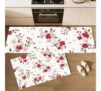 JEDTAKCT Alfombra De Cocina Antideslizante Lavable Alfombra De Cocina Flores De Granja Plantas Sencillas Absorbentes Fácil De Limpiar para Pasillo Comedor Lavadero, Beige, 43X75+43X150Cm