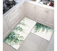 JEDTAKCT Alfombra De Cocina Antideslizante Lavable Alfombra De Cocina Vides De Acuarela Plantas Sencillas Absorbentes Fácil De Limpiar para Pasillo Comedor Lavadero, Verde Oscuro, 43X75+43X150Cm