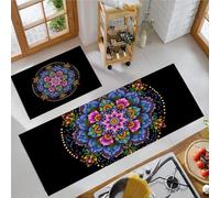 JEDTAKCT Alfombra De Cocina Datura Bohemia 2 Piezas, Planta De Viento Tradicional Alfombrillas De Cocina Lavables para Suelo, Negro Suaves Alfombrillas Antideslizantes para Lavadero Pasillo