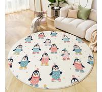 JEDTAKCT Alfombra Redonda Ø 100 Cm, Antideslizante Lavables En Alfombras Dibujos Animados Pingüinos Animales Lindos Pelo Corto Suave Tapetes Salon Habitacion Pie De Cama Salón Comedor, Azul Claro
