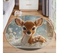 JEDTAKCT Alfombra Redonda Ø 60 Cm, Antideslizante Lavables En Alfombras Lindo Ciervo 3D Bañera Animales Divertidos Pelo Corto Suave Tapetes Salon Habitacion Pie De Cama Salón Comedor, Azul Claro