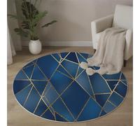 JEDTAKCT Alfombra Redonda De 100 Cm Lavable Líneas Irregulares De Lámina Dorada para Interiores, con Estampado Mármol Lujoso, Azul Marino, Círculo Redonda, Cocina, Sala De Estar, Recámara, Comedor