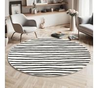 JEDTAKCT Alfombra Redonda De 60 Cm Lavable Líneas Dibujadas A Mano para Interiores, con Estampado Geometrías Simples, Beige Negro, Círculo Redonda, Cocina, Sala De Estar, Recámara, Comedor
