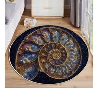 JEDTAKCT Alfombra Redonda De 80 Cm Lavable Amonita Fantasía 3D para Interiores, con Estampado Animales Marinos, Negro Azul, Círculo Redonda, Cocina, Sala De Estar, Recámara, Comedor