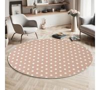 JEDTAKCT Alfombra Redonda De 80 Cm Lavable Lunares Divertidos Y Lindos para Interiores, con Estampado Geometrías Simples, Beige Rosa, Círculo Redonda, Cocina, Sala De Estar, Recámara, Comedor