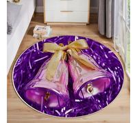 JEDTAKCT Alfombra Redonda, Estampado Campanas Navideñas Lazo Elegante Alfombras Redondas Cómodo, Lavable Antideslizante Alfombra Salon Redondas para Cocina Habitacion, Violeta, 120 Cm