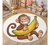 JEDTAKCT Alfombra Redonda Infantil De Divertido Mono Plátano, Tapete De Juego para Niños, Animal De Dibujos Animados Alfombra Decorativa para Dormitorio Sala De Estar, Lavable Suave, 160 Cm, Beige