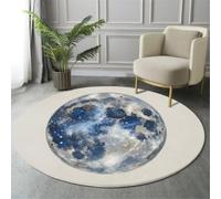 JEDTAKCT Alfombra Redonda Sala De Estar Luna Llena Azul Simple 60 Cm